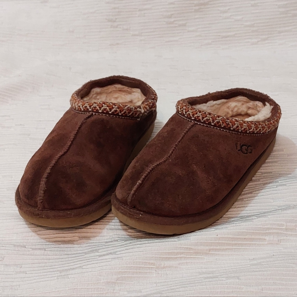 UGG Tasman Brown Suede Shearling Clog Slippers Size 4